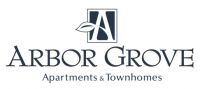 Logo for Arbor Grove Apartments & Townhomes, with a stylized "A" and leaf icon above the text.